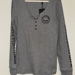 Harley-Davidson Gray Skull Henley Long Sleeve Top 2XL NWT